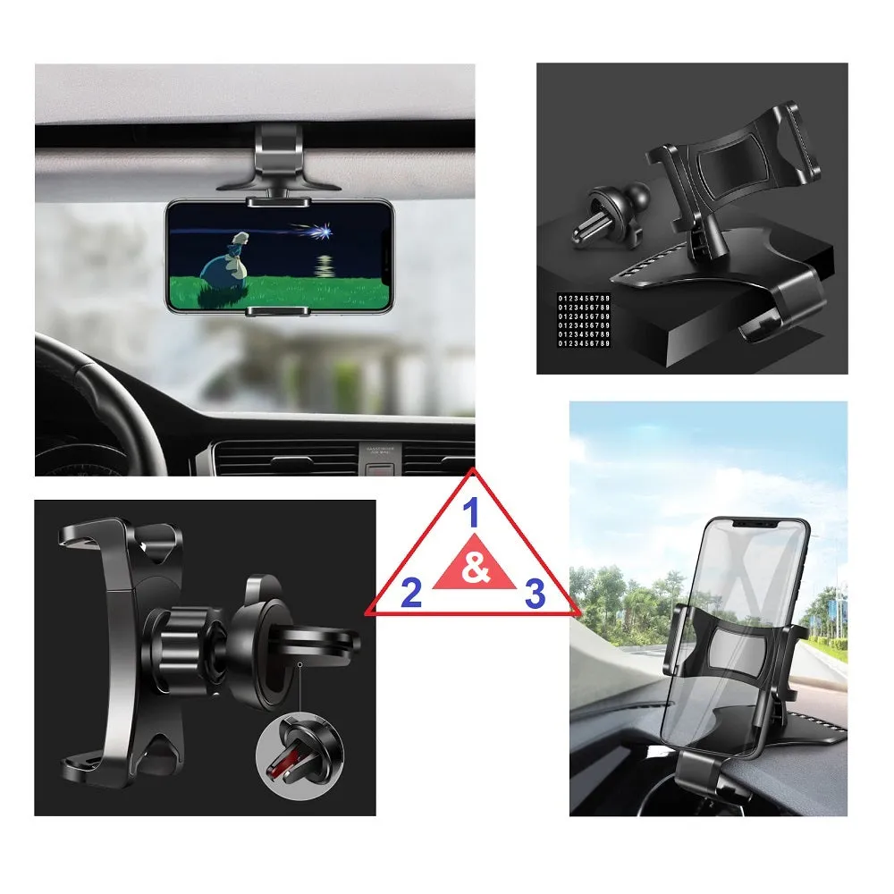 3 in 1 Car GPS Smartphone Holder: Dashboard / Visor Clamp   AC Grid Clip for Samsung Galaxy S8 Active - Black