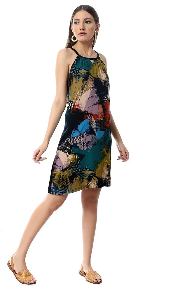53851 Colorful Self Pattern Dress- Multicolor