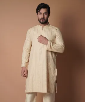 Beige symmetrical Embroidered Kurta & Pyjama Set