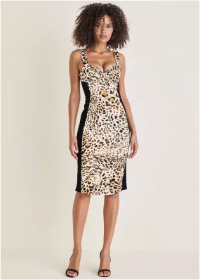 Color Blocked Midi Dress - Vintage Leopard