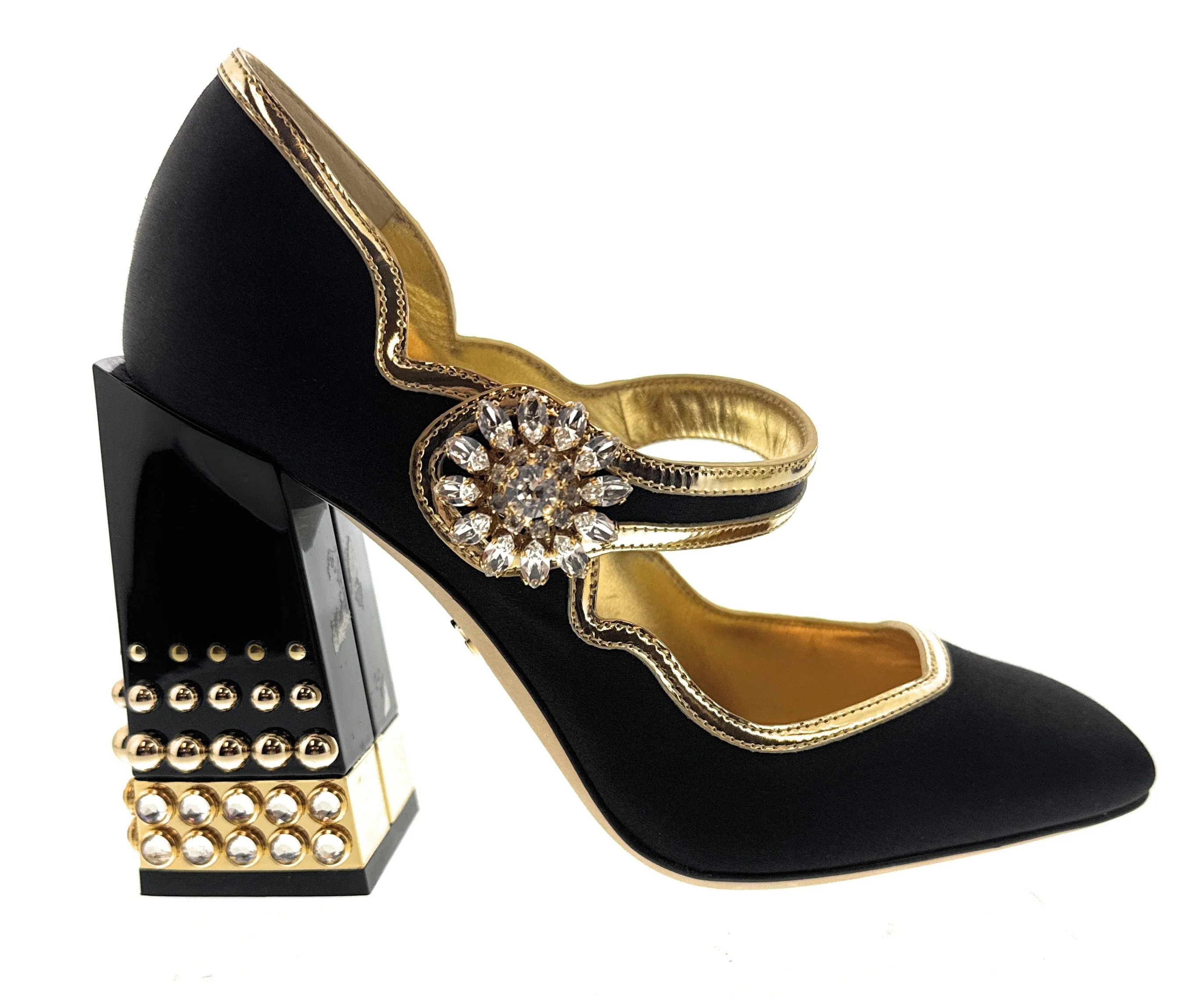 Dolce & Gabbana Black Bold Velvet Mary Jane Vintage Heels-EU35