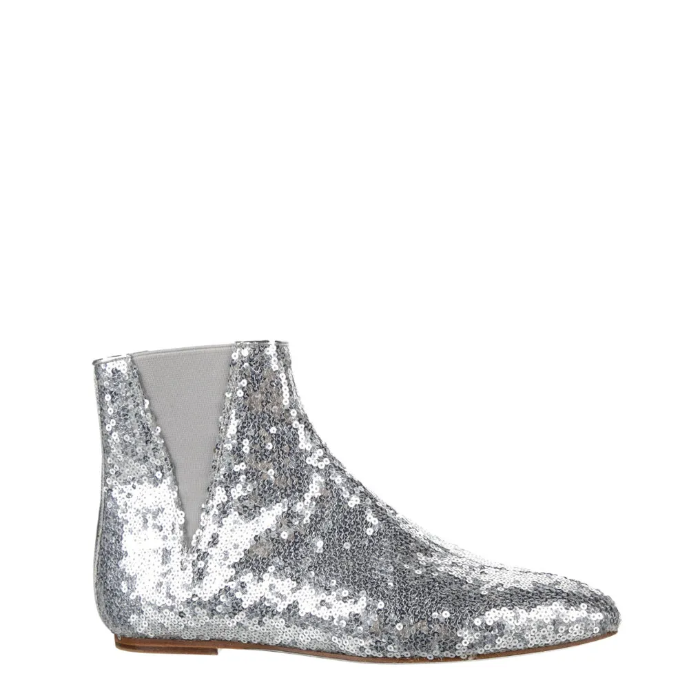 Loewe Silver Sequined Leather Chelsea Boots 38