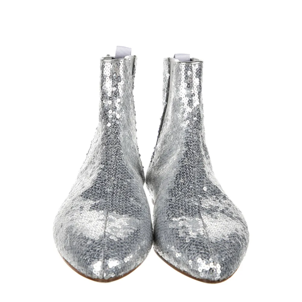 Loewe Silver Sequined Leather Chelsea Boots 38