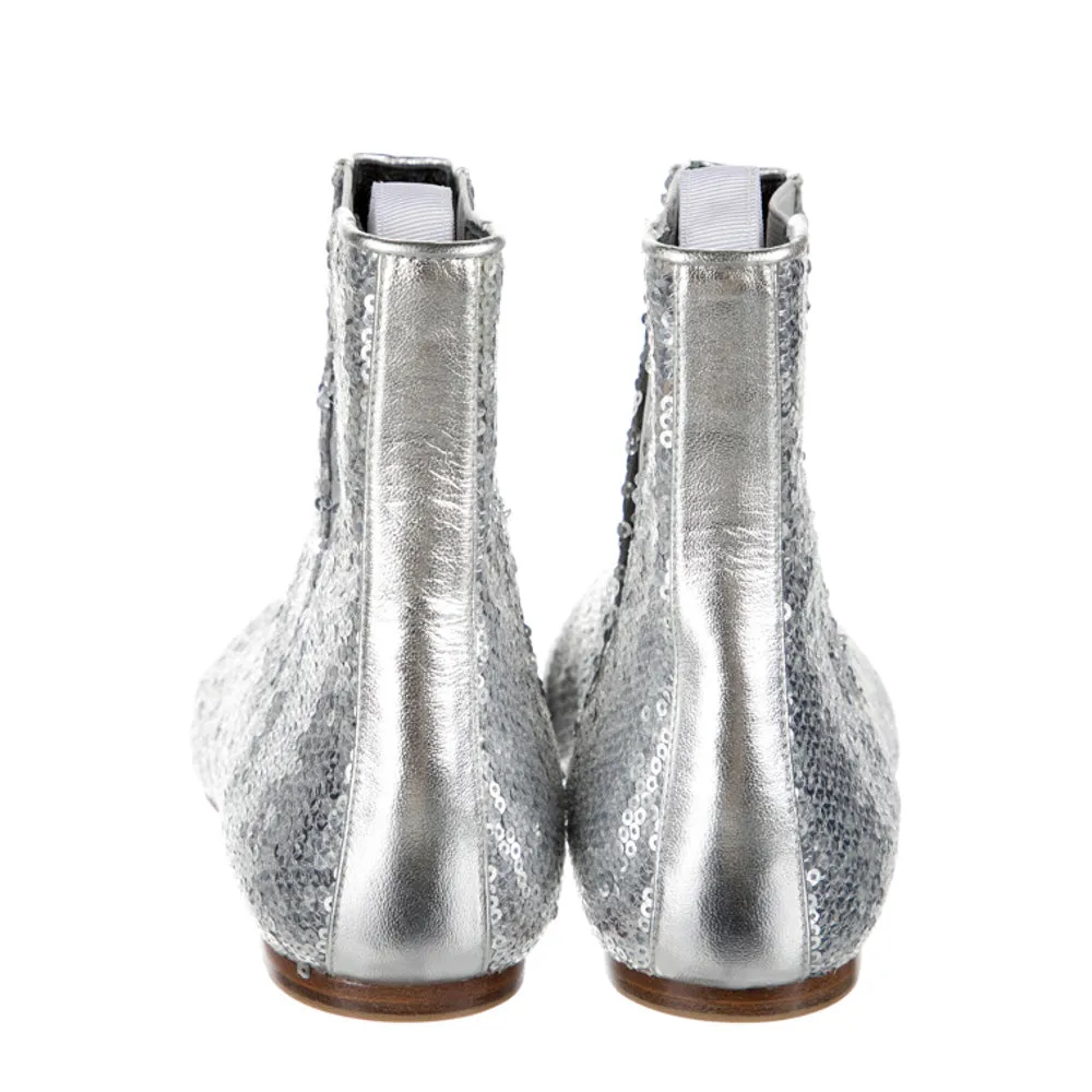 Loewe Silver Sequined Leather Chelsea Boots 38
