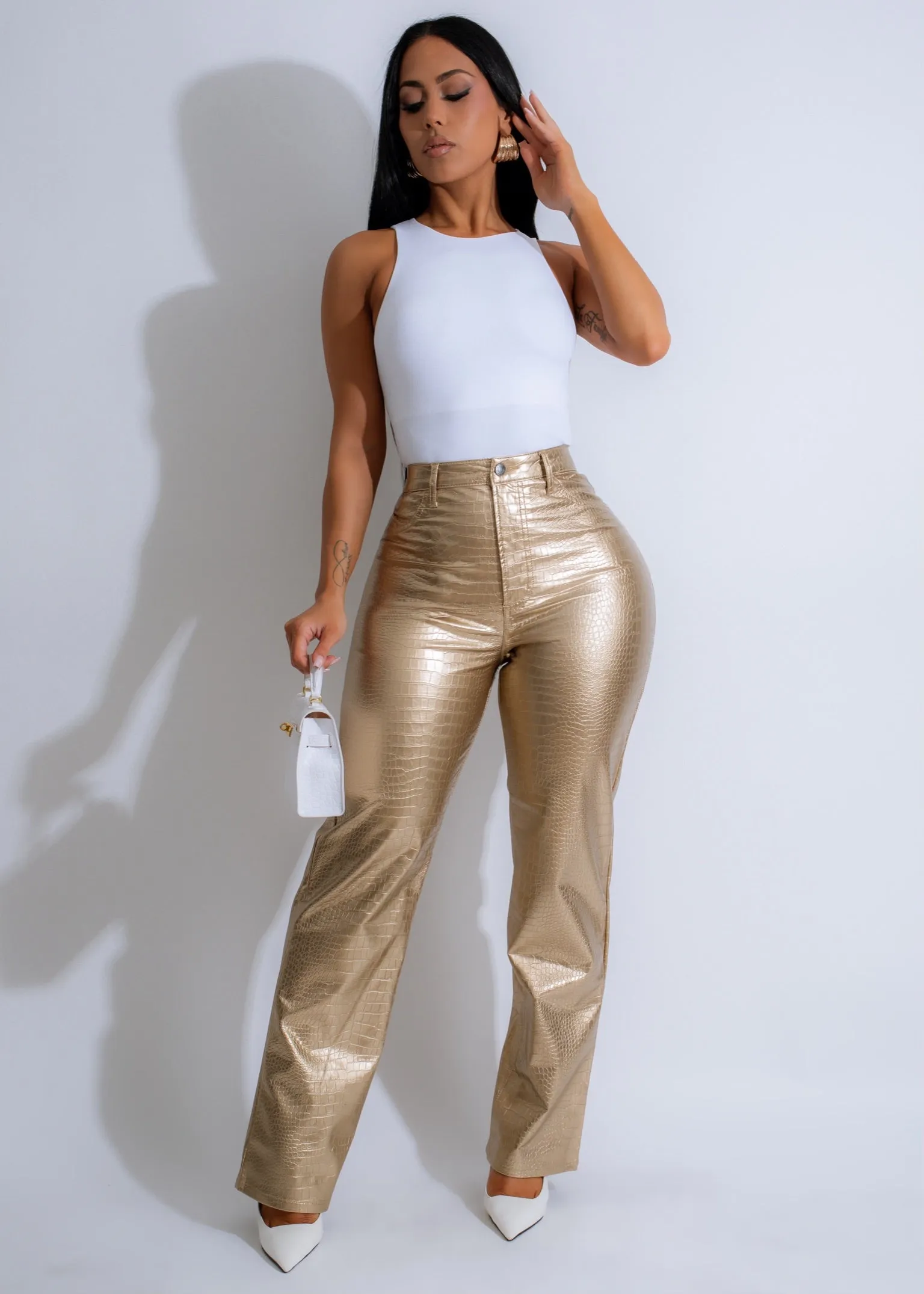 Savanna Croc Faux Leather Pants Gold