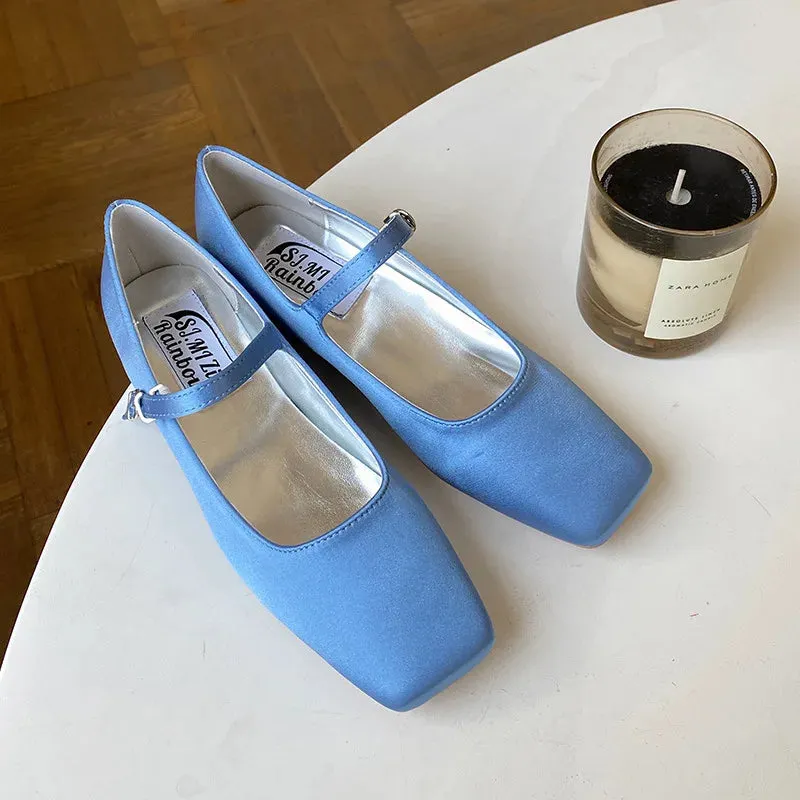 TAVIMART -  Square toe vintage mary janes women shoes Elegant heels shallow pumps Buckle strap female ballet loafers flats designer shoes