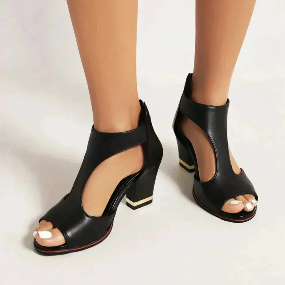 Vera | Open-Toe Cutout Block Heel Sandals