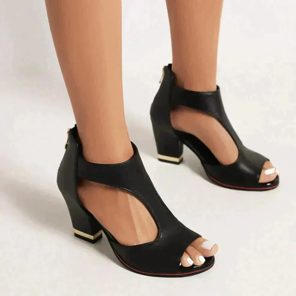 Vera | Open-Toe Cutout Block Heel Sandals