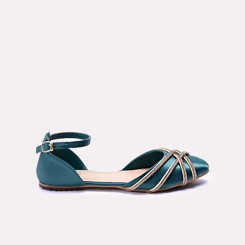 Viviette Green Fancy Flat Pumps Sandals 0431200