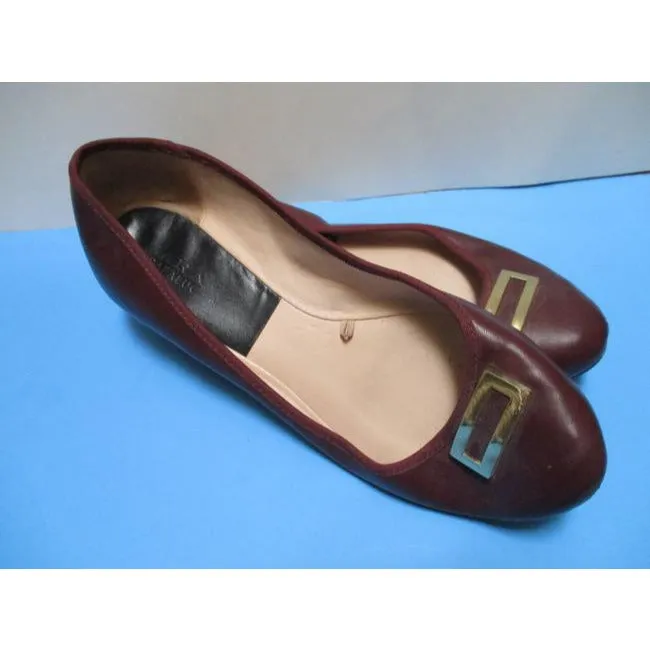 Zara Burgundy Classic Wine Ballet Goldtone Embellishment Flats Size Eu