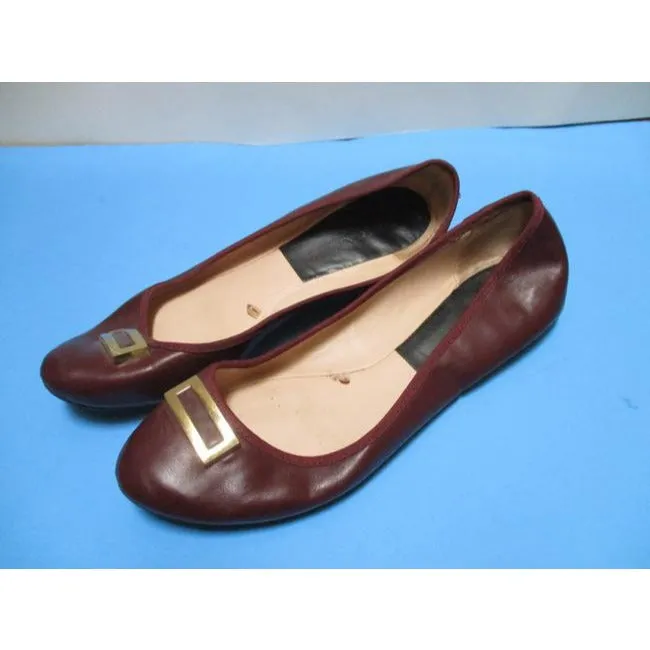 Zara Burgundy Classic Wine Ballet Goldtone Embellishment Flats Size Eu