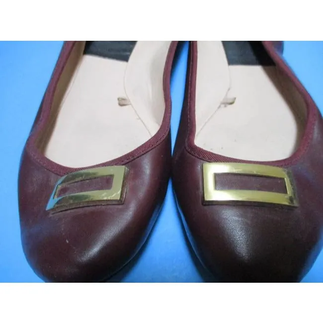 Zara Burgundy Classic Wine Ballet Goldtone Embellishment Flats Size Eu